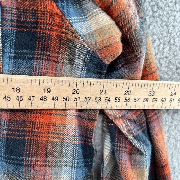 Angie Women's Flannel Top Size Small Plaid Buttoned Cropped Shacket blue orange - Picture 7 of 12